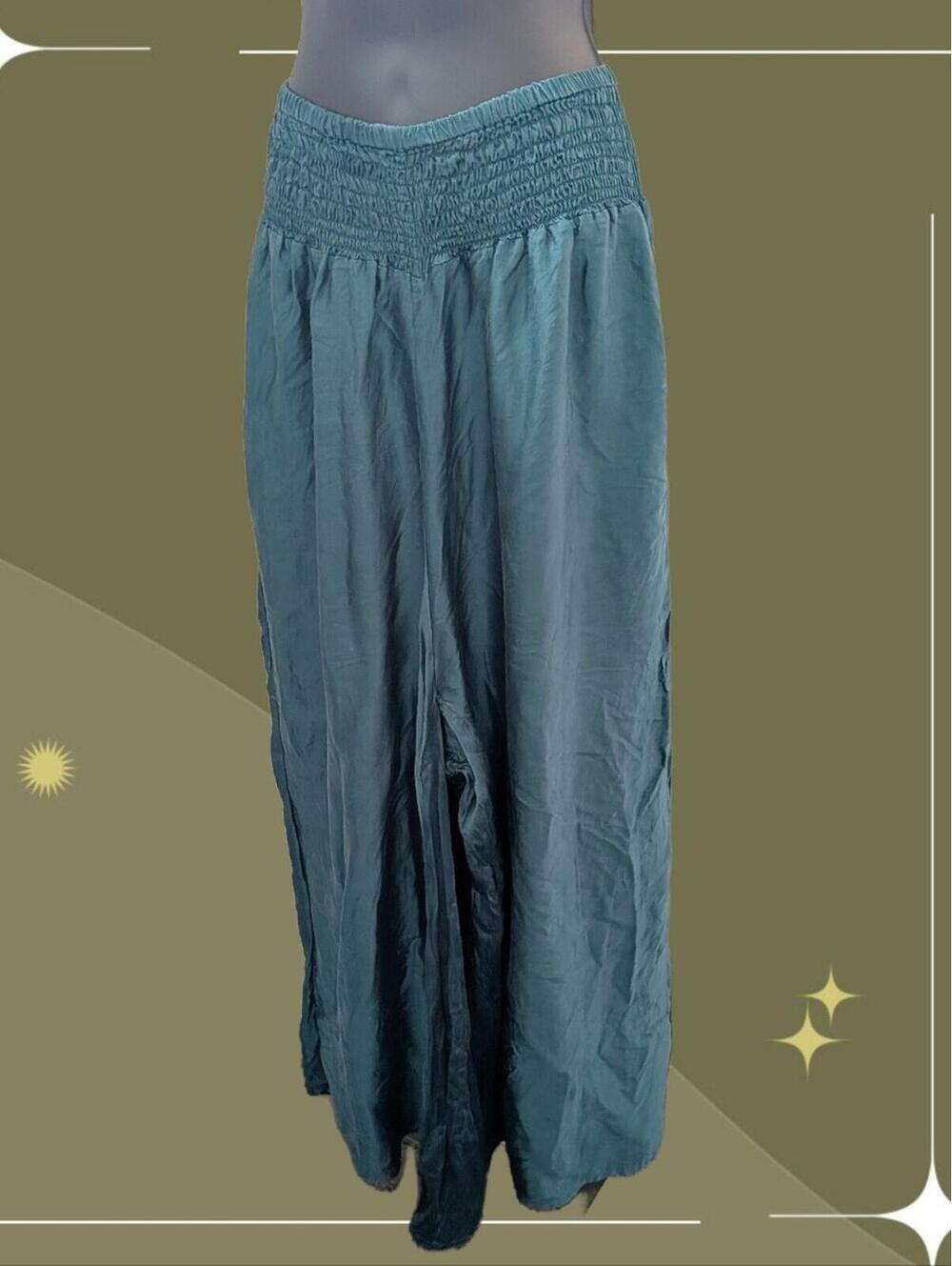 ✨ Kantha Bae Silky Emerald Palazzo Wide Leg Pant Osfm